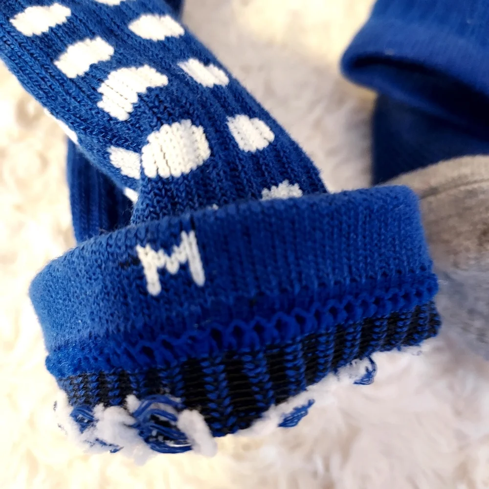 New Heavy blue gray cozy slipper socks with non-skid sole warm winter